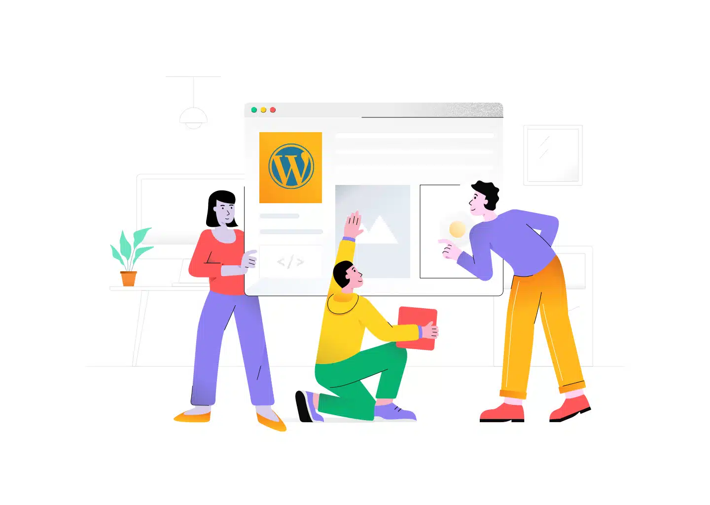 Illustraton of a team of Developers buliding a wordpress website